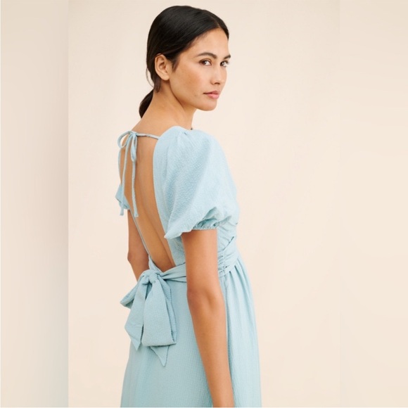 NWT ASTR the Label Blue Twist Front Puff Sleeve Maxi Dress - Picture 5 of 7